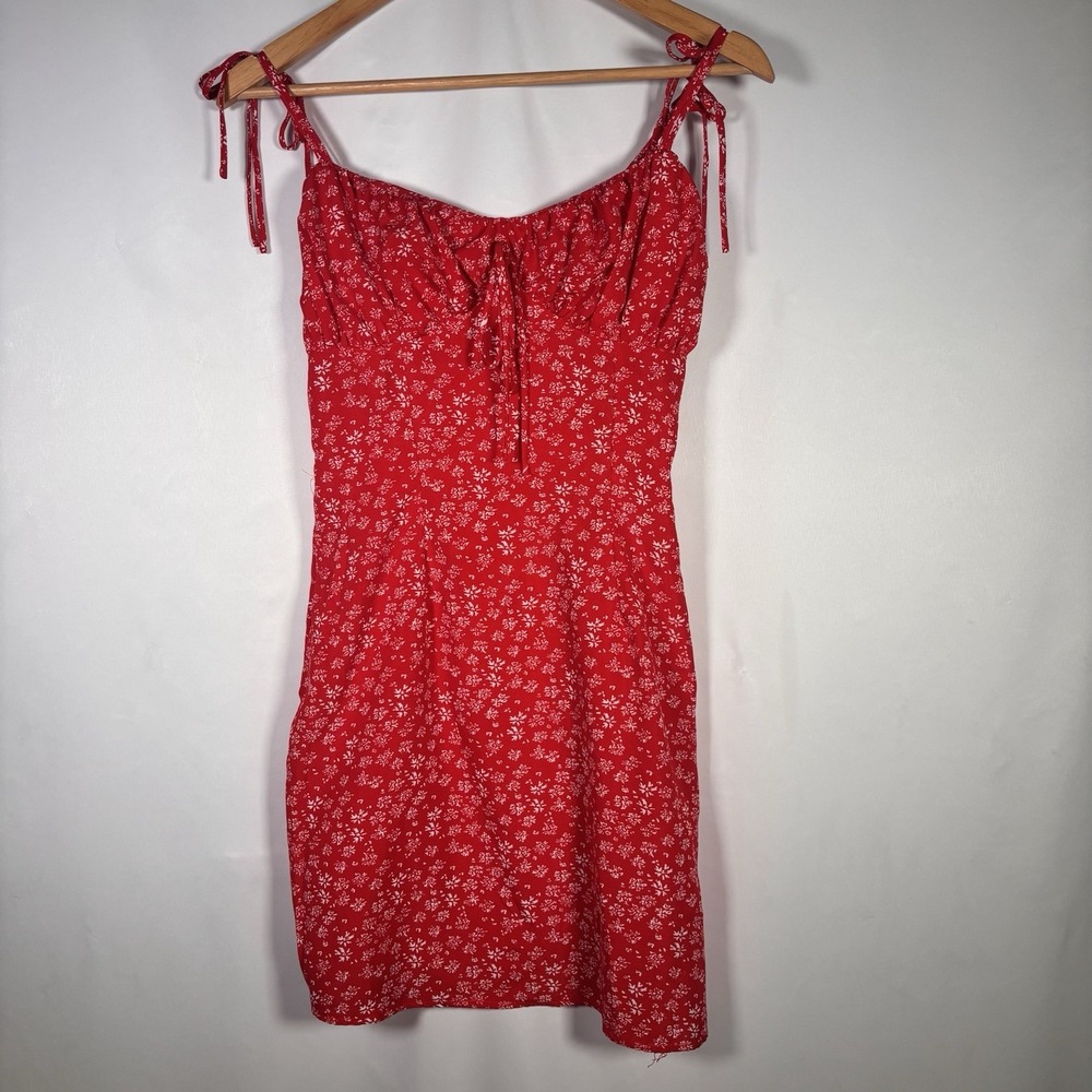 Y2K Babydoll Dress Womens Small 6 Red Ditsy Floral Mini 90s Red Date Going Out